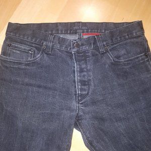 Prada Black Grey Distressed Stonewash Denim Classic Fit Metal Hardware (32W)